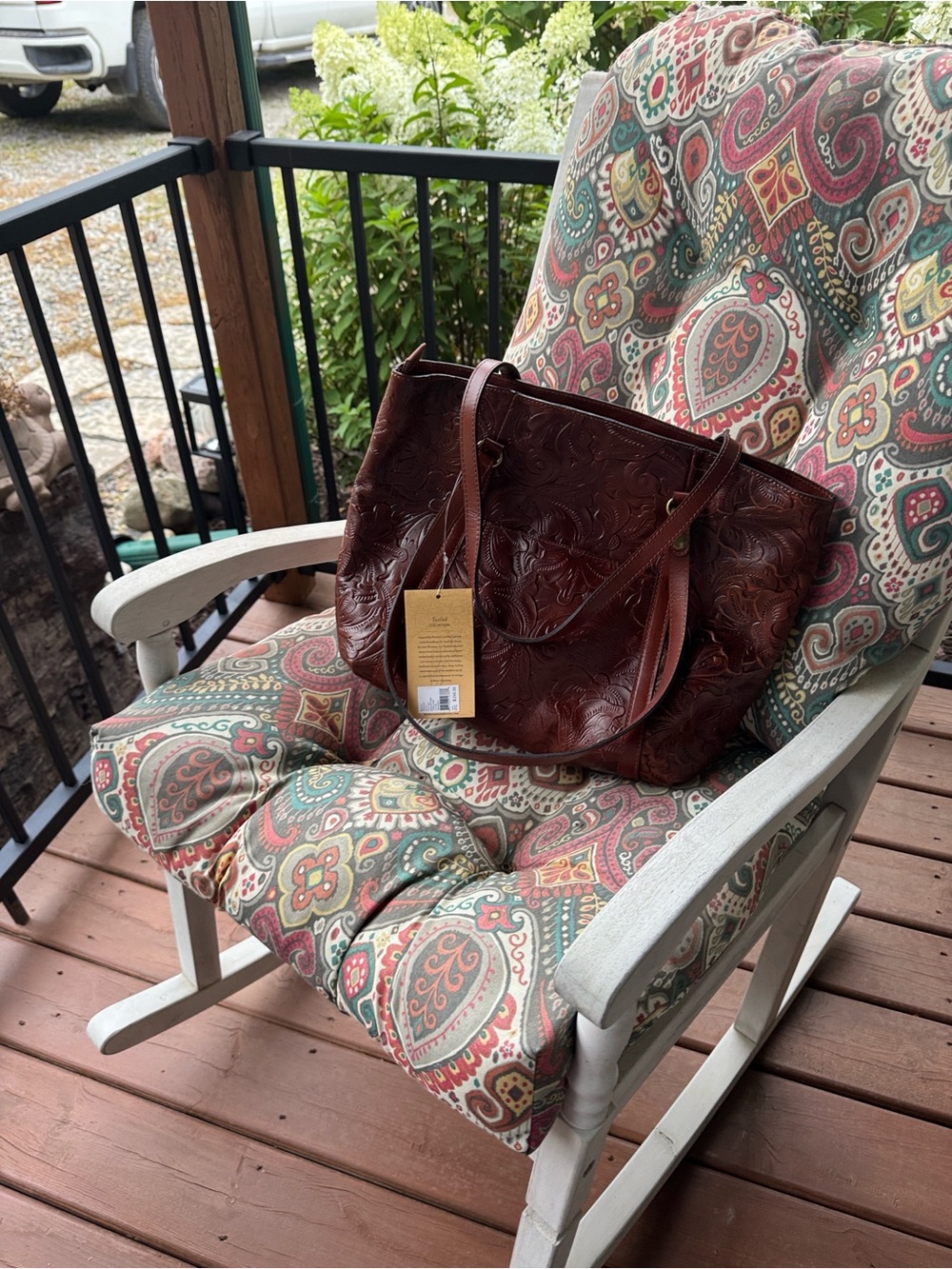 Tooled Leather Brown Shoulder Tote Bag - Women's Handbag/ New / tags see in pic - Picture 6 of 6